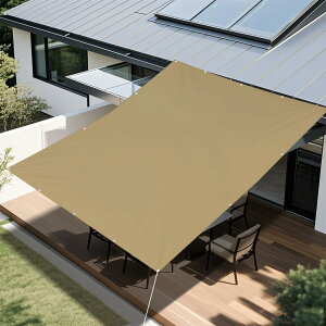 【送料無料】Powfly サンシェード 日除け シェード 目隠しシート 撥水オーニングシェード 雨除け シェード ベランダ,庭,バルコニー,窓,玄関, 屋外,ウッドデッキ,キャンプ, ハトメ (カーキ, 1.95M