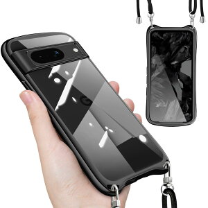 【送料無料】Google Pixel 8a ケース クリア ショルダー ストラップ付き グーグル ピクセル8a カバー 透明 肩掛け 縄掛け 斜めかけ TPU 耐衝撃 全面保護 薄型 韓国 可愛い スマホケース (ブラック