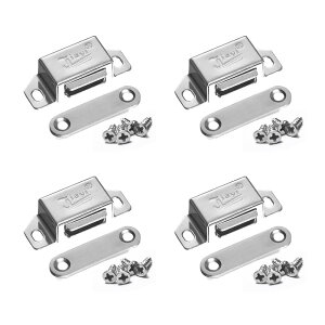 【送料無料】YFFSFDC マグネットキャッチ 強力 小型 磁気キャッチラッチ ネジ付き ステンレス鋼製 磁石 ドア止め金具 引き戸/家具扉/戸棚/食器棚用 磁気ドアキャッチ (シルバー4セット)