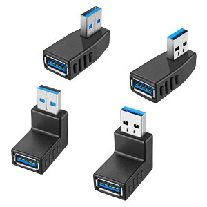 【送料無料】サムコス USB 3.0 アダプタ L型 90度 直角 方向変換アダプター オス×メス 高速 5Gbps Type A (タイプa オス〜タイプa メス) 変換アダプタ (4個セット, 左向き/右向き/上向き/下向き)