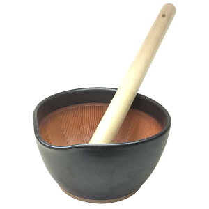 【送料無料】元重製陶所 石見焼 もとしげ すり鉢 すりこ木 すりばちセット テーブルを傷つけない シリコン 底 (大) 黒マット 直径約18cm すべり止め付 国産 元重製陶所 石見焼 もとしげ (すり