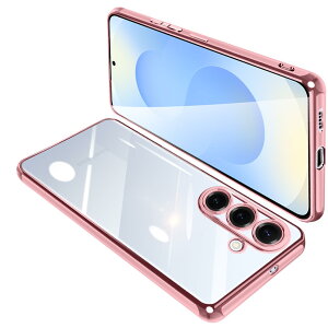 【送料無料】Samsung Galaxy S25 ケース クリア SC-51F SCG31 カバー ギャラクシーS25 透明 スマホケース 耐衝撃 軽量 メッキ加工 TPU 薄型 ストラップホール付き 滑り止め 落下防止(ローズゴールド)