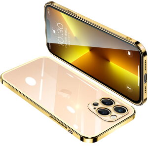【送料無料】iPhone13 Pro Max ケース クリア アイフォン13ProMax カバー 透明 スマホケース 耐衝撃 軽量 メッキ加工 TPU 薄型 ストラップホール付き 滑り止め 落下防止(ゴールド)