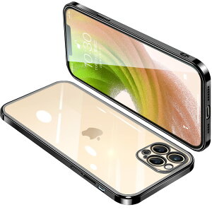 【送料無料】iPhone12 Pro ケース クリア アイフォン12Pro カバー 透明 スマホケース 耐衝撃 軽量 メッキ加工 TPU 薄型 ストラップホール付き 滑り止め 落下防止(ブラック)