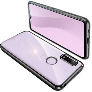 【送料無料】Arrows We F-51B ケース クリア FCG01 カバー 透明 スマホケース 耐衝撃 軽量 メッキ加工 TPU 薄型 ストラップホール付き 滑り止め 落下防止(ブラック)