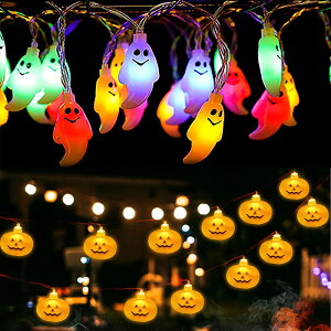 【送料無料】SVNVIOZ ハロウィン 飾り LED ライト 2点セット 40球 カボチャ 点灯パターン8種類 全長3m Halloween装飾 かぼちゃ お化けリセット イルミネーション パンプキン 電池式 モコン付属 (カボ