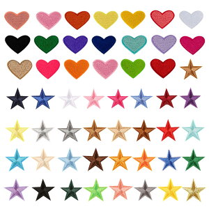 【送料無料】Getrays 53個入 スター & ハート アップリケ 衣装パッチ、混合色 刺繍 修理パッチ ために ジーンズバックパックシューズハットバッグ、装飾 縫製 フローラル アイアンオンパッチ