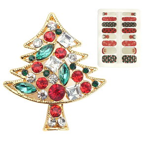 【送料無料】IRIWA クリスマスブローチ ネイルシールセット キラキラ ラインストーン ピンブローチ クリスマスジュエリー アクセサリー ギフト プレゼント 贈り物 選べられる 12種 (クリスマ