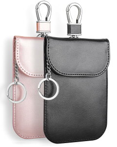 【送料無料】Teskyer 電波遮断ポーチ リレーアタック 高級PUレザー スマートキーケース RFIDブロッキング 車盗難防止 カーセキュリティ 防犯対策 スキミング防止 2枚入(ブラック+ローズゴール