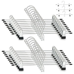 【送料無料】DOIOWN スカートハンガー ズボンハンガー ハンガー 滑らない かたくずれ防止 ステンレス 省スペース 連結 クローゼット収納 スラックスハンガー 移動式クリップ付き 幅調節可 大