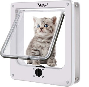 【送料無料】Ycozy 二世代 ペットドア 外寸26.8 x 23.5cm 猫 出入り口 小型犬用 ドア 猫扉 4ウェイロッキング キャットドア 室内用 取り付け簡単 冷暖房対策