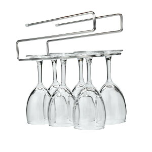 【送料無料】LUCKYBEE ワイングラスホルダー グラスハンガー ラック ステンレス製 吊り下げ 穴あけ不要 ネジ止め不要 2レーン ロングタイプ (板の厚さが2〜3cmまで対応) (小,2〜3cmまで対応)