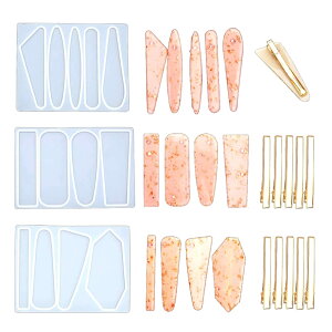 【送料無料】Kingsie ヘアピン シリコンモールド 3種類セット しずく 長方形 三角形 レジン型 ヘアクリップ 金具10本付き レジンモールド UVレジン 抜き型 手芸