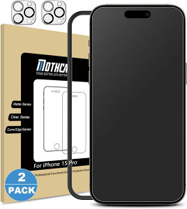 【送料無料】Mothca 2枚セット アンチグレア iPhone 15 Pro対応 ガラスフィルム+カメラフィルム(2枚) 保護フィルム 強化ガラス サラサラ タッチ感 ゲームフィルム ガイド枠付き 液晶 日本旭硝子製