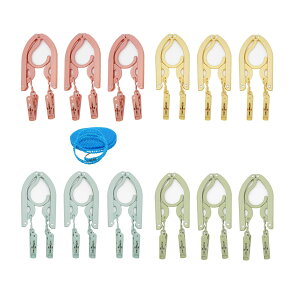 【送料無料】ALLMIRA 折りたたみハンガー 携帯ハンガー 旅行 ハンガー 4色 12セット 24クリップ 洗濯ロープ1本 折り畳み式 携帯用 洗濯 物干し 便利 軽量 多機能 省スペース 旅行/出張/商務/アウ