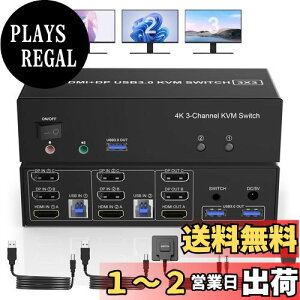 yzHDMI + 2 Displayport 3 j^ KVM XCb` USB 3.0 2 ̃Rs[^[A4K@60Hz gvj^[ KVM ؑ֊ I[fBI 3 USB 3.0 |[gA2 ̃Rs[^[L 3 j^[ L[{