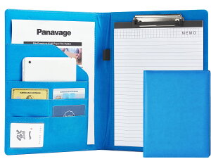 【送料無料】Panavage A4 クリップボード, PU レザー 二つ折り, ペンホルダー付き, ポケット・名刺入れ・メモ帳付き (ブルー)
