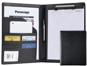 【送料無料】Panavage バインダー A4 クリップボード PU クリップ ファイル 二つ折り 多機能 ペンホルダー ポケット付き 名刺入れ メモ帳付き ブラック