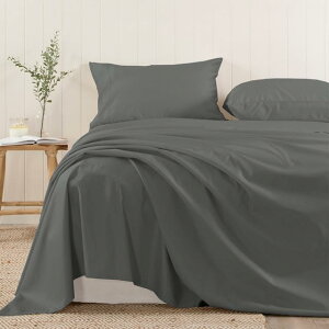 【送料無料】Pizuna コットンフラットシーツ シングル400スレッドカウント 梳毛ロングステープル綿100%サテン織り洗濯機で洗える高級フラットシーツ 1枚150x270cm(濃い灰色)