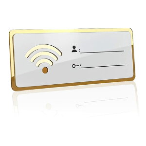 【送料無料】HSOJ サインプレート WiFi ルーター 標識 看板 パスワード (長方形 ホワイト&ゴールド, 25cm×10cm)