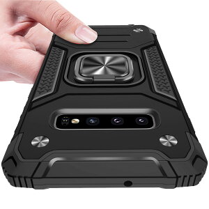【送料無料】KUJQOC Samsung Galaxy S10 Plus ケース リング付き 耐衝撃 TPU クリア 薄型 軽量 スタンド機能 車載ホルダー対応 二重構造 指紋防止 全面保護 米軍MIL規格 スクラブ カメラ保護 擦り傷防止