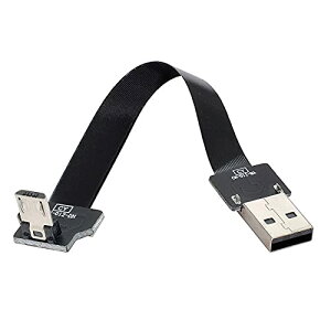 【送料無料】CableccダウンアングルUSB2.0タイプAオス-マイクロUSB5ピンオスデータフラットスリムFPCケーブル(FPV、ディスク、電話用)100cm