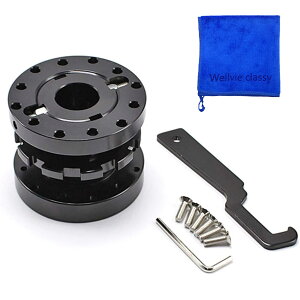 【送料無料】Wellvie ステアリングボス スペーサー 調整式 軽量 アルミ アルマイト仕上げ ダブルナット 方式(ブラック/40mm~70mm)