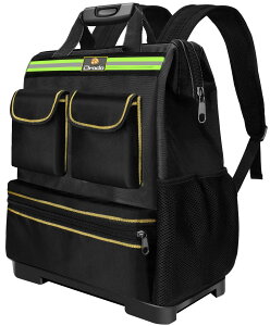 【送料無料】ANZOBEN 工具バッグ 工具リュック ツールバッグ 工具入れ バッグ 大容量 リュック 工具袋 底板付き 反射ストリップ付き 作業用・大工用・アウトドア用(ブラック)