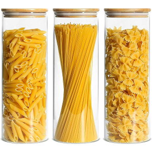 【送料無料】ComSaf ガラスキャニスター 密閉 2000ml パスタケース パスタ保存容器 パスタ入れ パスタ 瓶 密封瓶 保存瓶 食品貯蔵容器 竹蓋付き 穀物 コーヒー豆 3個セット ギフト