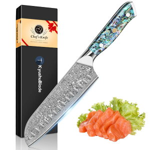 【送料無料】KyushuBlade 包丁 三徳包丁 ダマスカス包丁 刃渡り180mm. プロ用牛刀包丁, キッチン用万能包丁. 手打ち鍛造シェフナイフ, 本物のダマスカス模様 両刃包丁 左利き用, 錆びにくい67層の