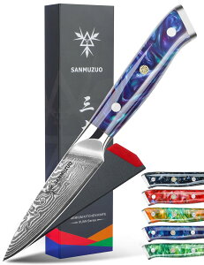 �y���������zSANMUZUO 3.5 Inch Paring Knife - Kitchen Fruit Peeling Knife Damascus Steel & Resin Handle - XUAN Series(Sapphire Blue)