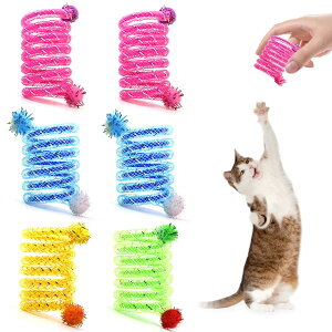 【送料無料】PAVIKE 猫じゃらし スプリング 猫のおもちゃ 6本 猫インタラクティブおもちゃ バネおもちゃ ペット玩具用 ペット遊び用 ペットのおもちゃ ネコ玩具 屋内猫用品 運動不足解消