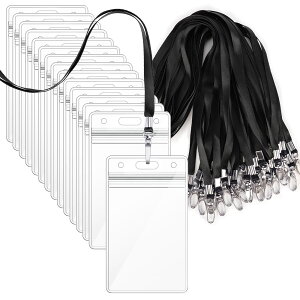 【送料無料】【idカードホルダー】Segarty ネームホルダー 名札 25枚入れ 縦型 黒い 吊り下げ名札 社員証 透明色名札ケース カードホルダー 首掛け 両面用 ネックストラップ カード 通学通勤