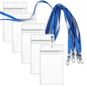 【送料無料】【idカードホルダー】Segarty ネームホルダー 名札 5枚入れ 縦型 青い 吊り下げ名札 社員証 透明色名札ケース カードホルダー 首掛け 両面用 ネックストラップ カード 通学通勤 社
