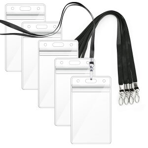 【送料無料】【idカードホルダー】Segarty ネームホルダー 名札 5枚入れ 縦型 黒い 吊り下げ名札 社員証 透明色名札ケース カードホルダー 首掛け 両面用 ネックストラップ カード 通学通勤 社