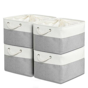 【送料無料】MiyabiLife 収納ボックス 収納バスケット 収納かご 4個セット 幅40×奥行30×高さ24cm 巾着式ふた付き 折りたたみ 大容量 収納ケース おしゃれ 天然綿麻 無臭 服/小物/衣類/CD/DVD/マンガ