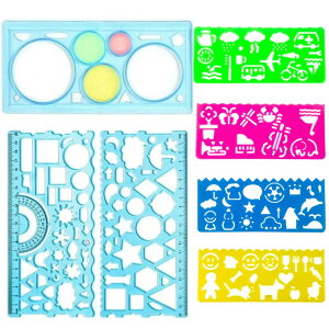 【送料無料】Copeflap テンプレート 製図 定規 ステンシルシート 7点セット デザイン定規 円 イラスト 波線 (ブルー)