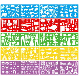 【送料無料】Copeflap ステンシルシート 20枚組 手帳 テンプレート 定規 絵柄 描画 数字 英字 (B)