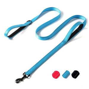 【送料無料】PetGround 犬 リード ダブルハンドル 小型犬 中型犬 大型犬 サブグリップ付き 反射 しつけ 訓練リード ショート 柔らかい クッション 丈夫 可愛い おしゃれ (ブルー 120cm)