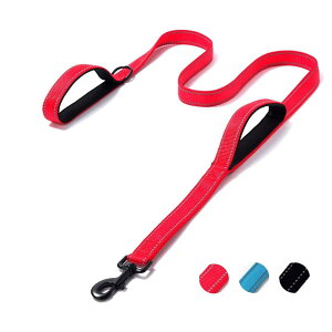 【送料無料】PetGround 犬 リード ダブルハンドル 小型犬 中型犬 大型犬 サブグリップ付き 反射 しつけ 訓練リード ショート 柔らかい クッション 丈夫 可愛い おしゃれ (レッド 120cm)