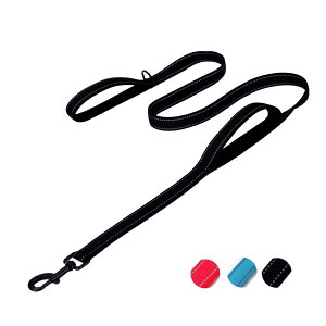 【送料無料】PetGround 犬 リード ダブルハンドル 小型犬 中型犬 大型犬 サブグリップ付き 反射 しつけ 訓練リード ショート 柔らかい クッション 丈夫 可愛い おしゃれ (ブラック 120cm)