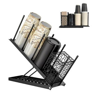 【送料無料】Asdays 紙コップホルダー ディスペンサー カップスタンド コーヒーカップ 大容量 角度調節可 (ブラック)