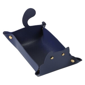 【送料無料】AllBright 小物入れ 卓上 かわいい 猫 ネコ アクセサリートレイ 鍵置き トレー おしゃれ レザートレイ (ブルー)