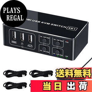 �y���������zKVM�X�C�b�` 4K60Hz HDMI USB �ؑ֊� PC4��p 4����1�o�� �A���~�� ���j�^�[/�L�[�{�[�h/�}�E�X/�v�����^�����L �����[�g�؂�ւ��{�_�� USB�P�[�u���t�� �E�� �e�����[�N���� EHD-0610N