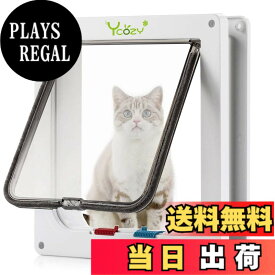 【送料無料】Ycozy ペットドア 外寸27.8 x 25cm 猫 出入り口 小型犬用 ドア 猫扉 4-way切替 ロック キャットドア 室内用 取り付け簡単 冷暖房対策