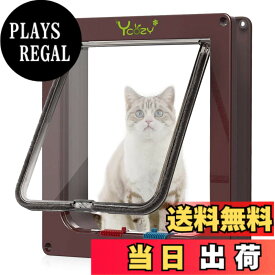 【送料無料】Ycozy ペットドア 外寸27.8 x 25cm 猫 出入り口 小型犬用 ドア 猫扉 4-way切替 ロック キャットドア 室内用 取り付け簡単 冷暖房対策