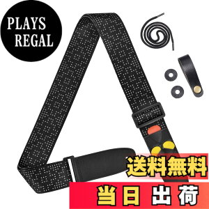 �y���������z[Amumu] White Dot Guitar Strap with 3 Pick Holders for Acoustic, Electric, Bass Guitars -Black