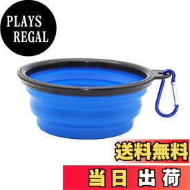【送料無料】THAIN 犬 水飲み 携帯用 散歩用 折りたたみ式 ペット給水器 容量350ML シリコン製 コンパクト 水やり用品 持ち運び便利 ペットボウル カラビナ 付き 給水器 給餌器 旅行用 (ブルー)