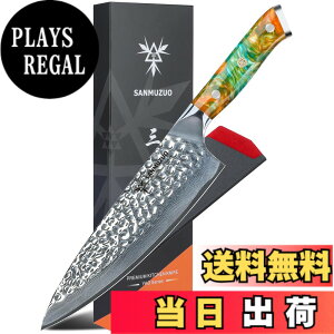 "�y���������zSANMUZUO 8"" Chef Knife - Professional Kitchen Knife - Hammered Damascus Steel & Resin Handle - YAO Series"