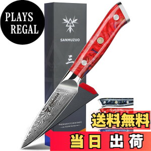 �y���������zSANMUZUO 3.5 Inch Paring Knife - Kitchen Fruit Vegetable Knife Damascus Steel & Resin Handle - XUAN Series (Sunset Red)